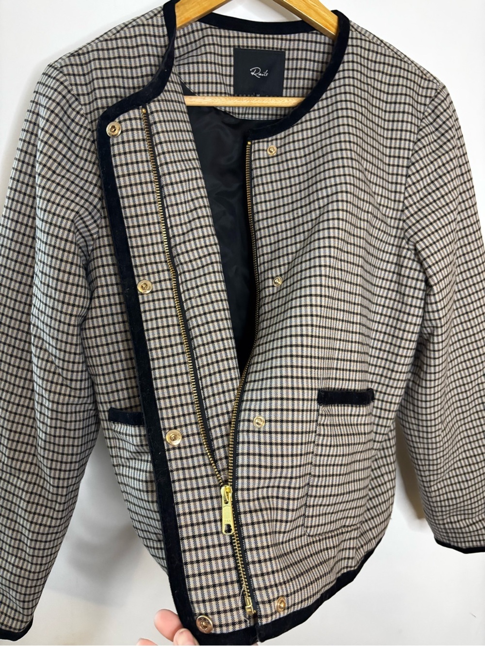 NWOT Rails Nota Jacket Ice Taupe Mini Checked Boxy Lady Jacket - Picture 2 of 11